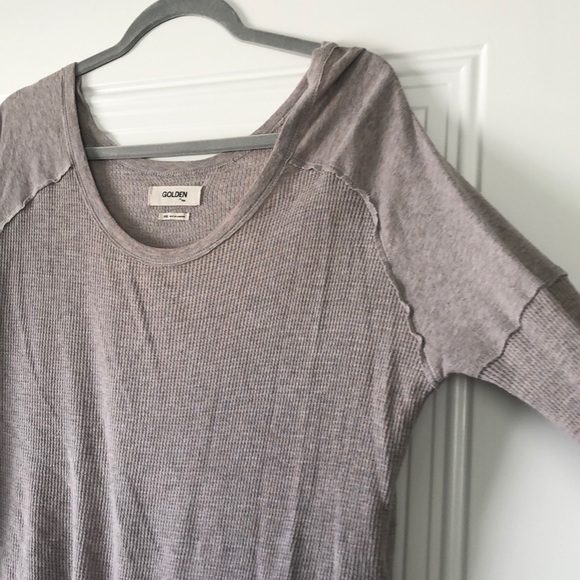 Taupe long sleeve shirt Aritzia brown gray oversized round hem cropped waffle - Picture 3 of 3